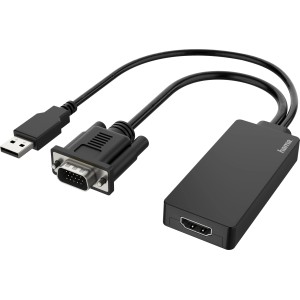 Schwarzer Hama Video-Adapter VGA+USB zu HDMI für Full-HD-Übertragung.