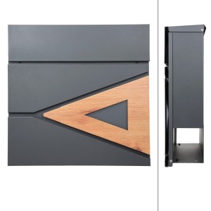 ML-Design Standbriefkasten, anthrazit mit Holzoptik und Zeitungsfach.