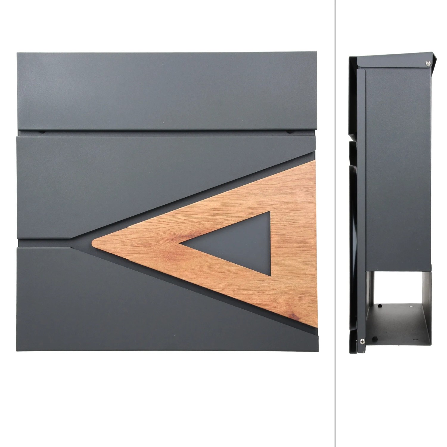 ML-Design Standbriefkasten, anthrazit mit Holzoptik und Zeitungsfach.