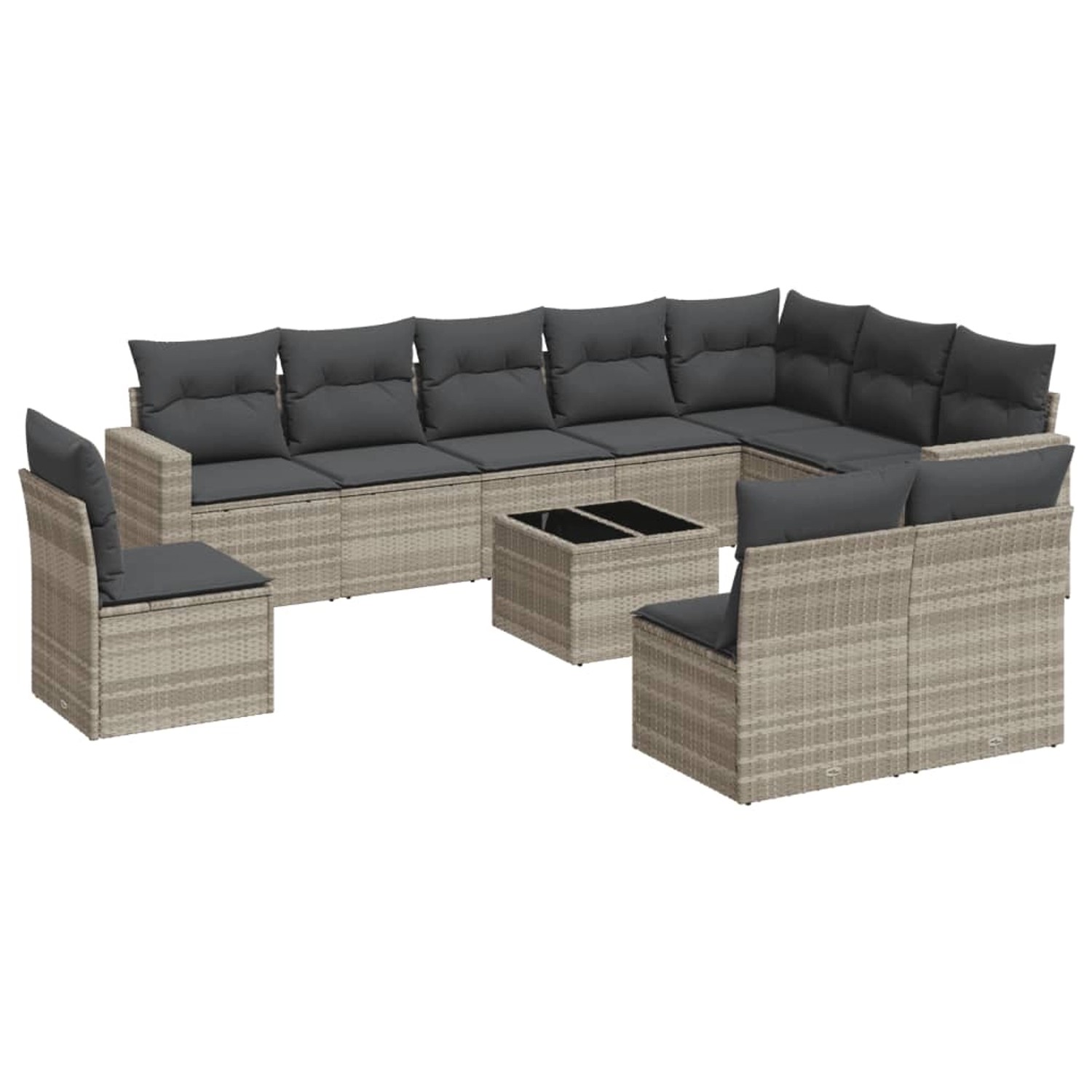 vidaXL 11-Tlg Garten-Sofagarnitur mit Kissen Hellgrau Poly Rattan 3219112 günstig online kaufen