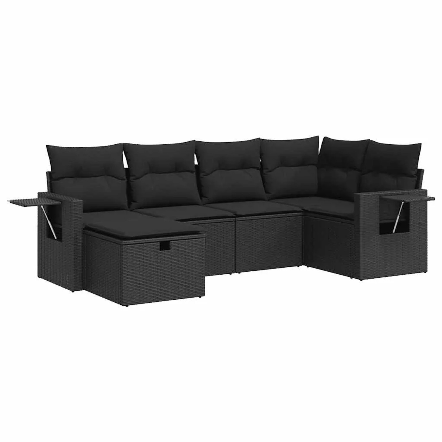 vidaXL 6-Tlg Garten-Sofagarnitur mit Kissen Schwarz Poly Rattan 3325481