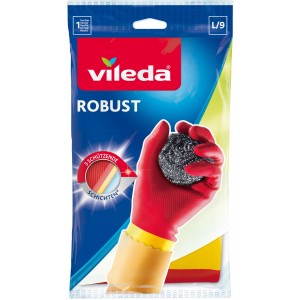 Vileda Haushaltshandschuhe Der Robuste Protection L, extra starke Gummihandschuhe in Rot/Gelb.