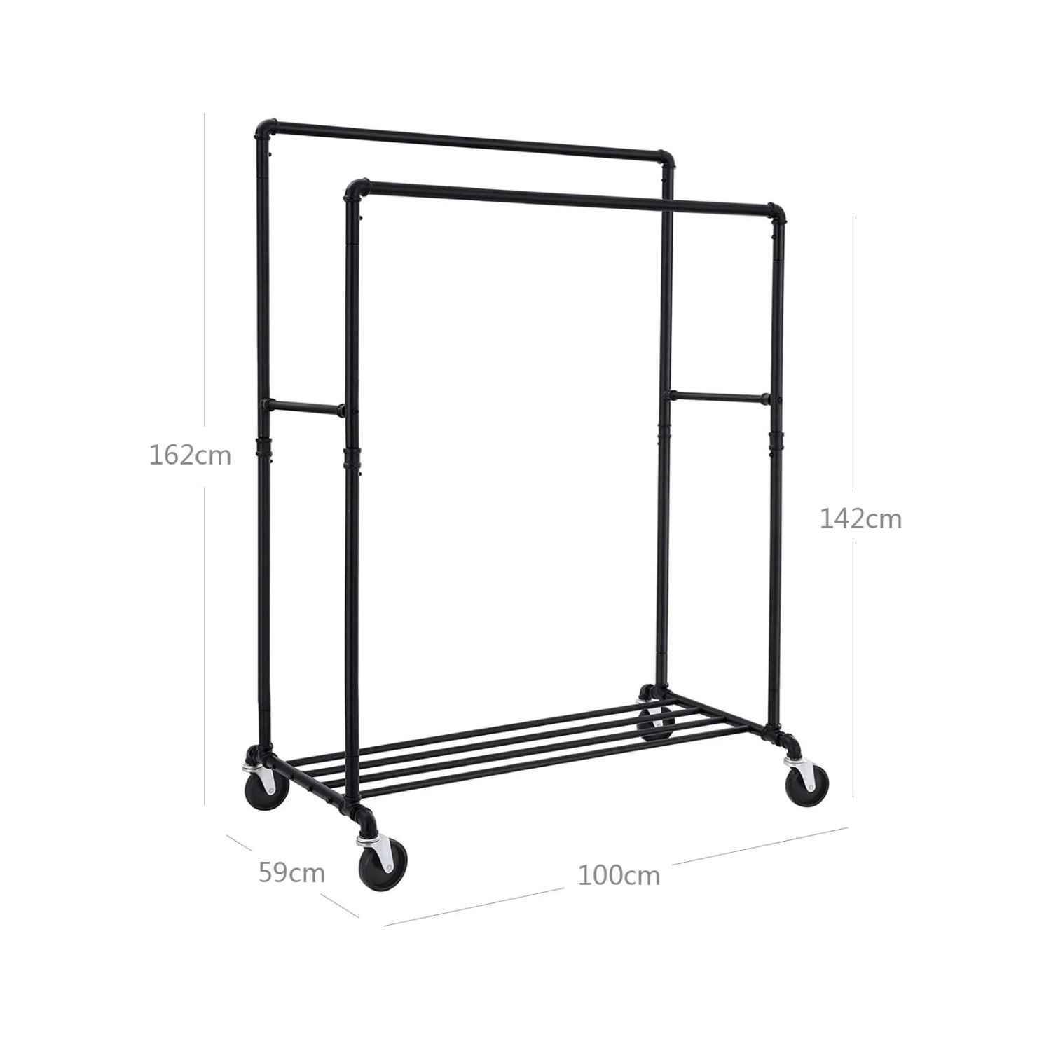 Songmics Kleiderstange mit Rollen, Doppel, Ablage 50 x 100 x 163 cm Schwarz kaufen bei OBI