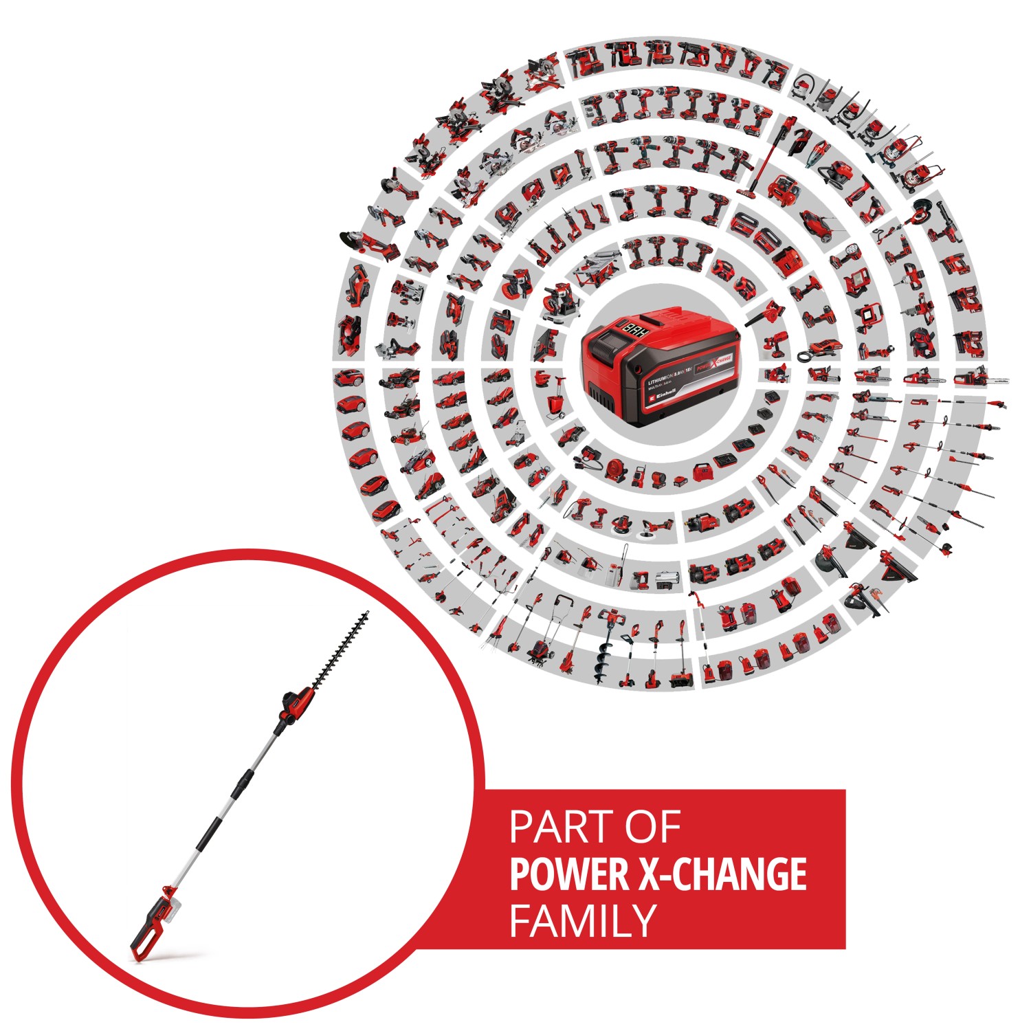 Einhell Akku-Teleskop-Heckenschere GC-HH 18/45 Li T-Solo, Teil der Power X-Change Familie.