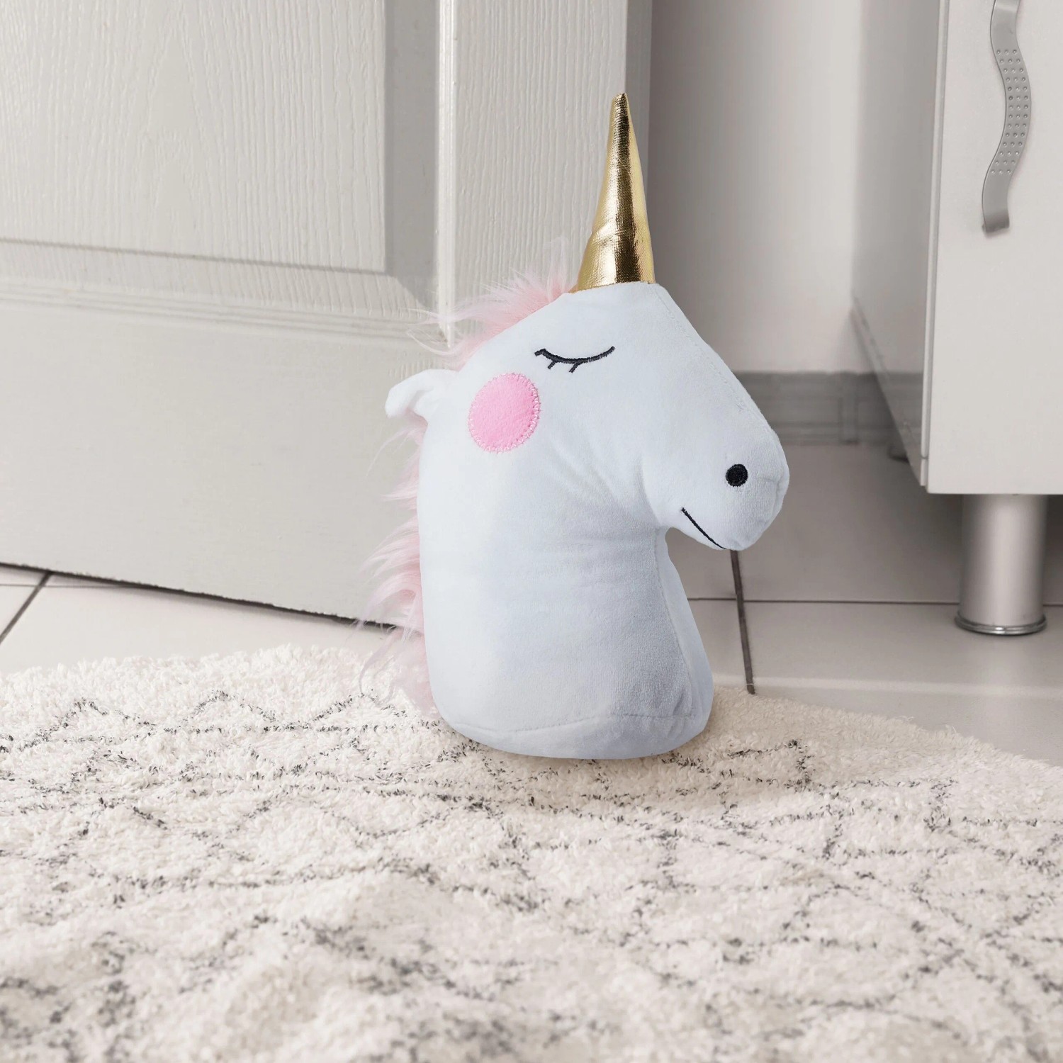 Relaxdays Einhorn Türstopper Polyester Weiß Schwer 27 cm x 18 cm x 10 cm 1 kg_2