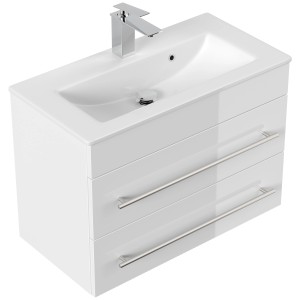 Posseik Badmöbel Portus 700 SlimLine, weiß hochglanz, mit Waschbecken und zwei Schubladen.