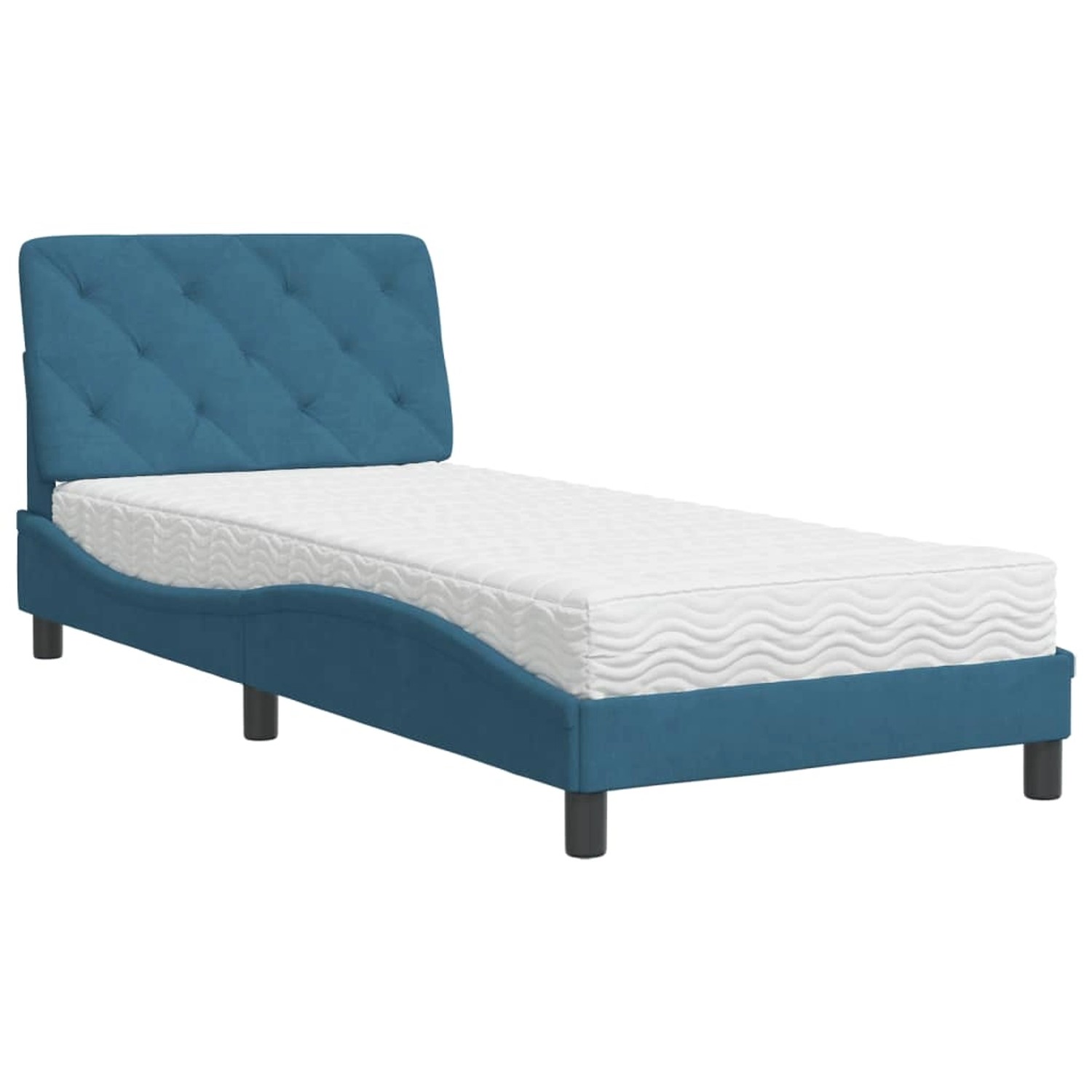 vidaXL Bett mit Matratze Blau 90x190 cm Samt 3208632