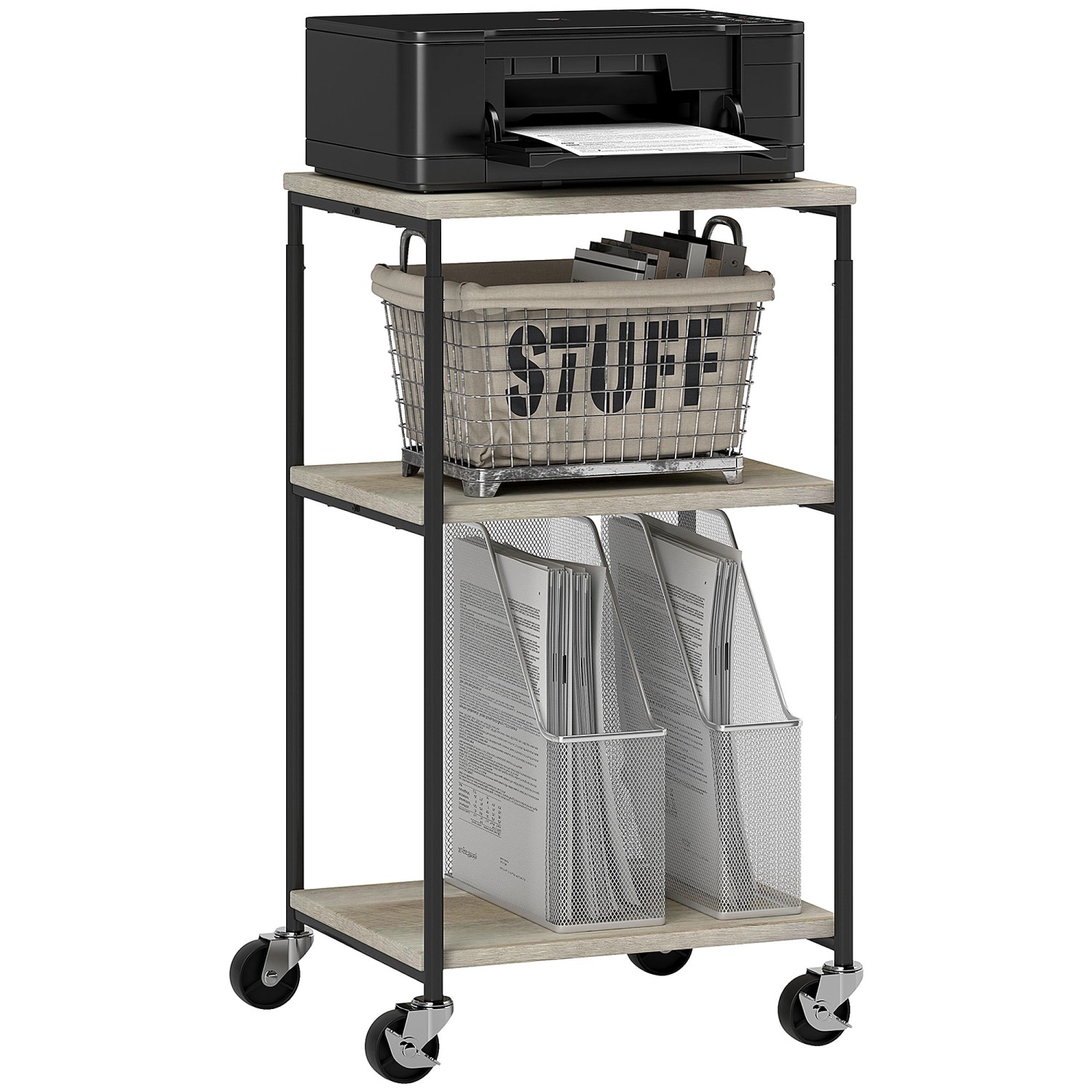 Thumbnail - HOMCOM Druckertisch  Spanplatte Stahl Grau 39L x 34,5B x 81,5H cm