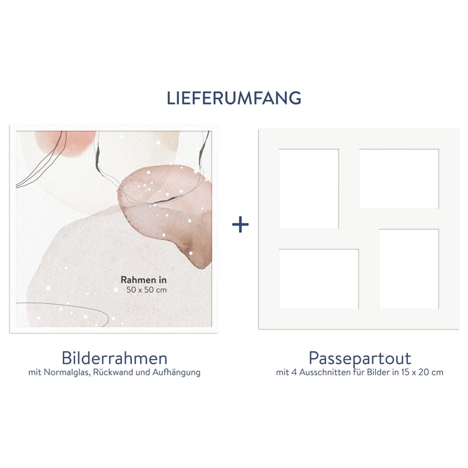 WANDStyle Galerierahmen G950, weiß, 50x50 cm, für 4 Bilder. Bilderrahmen mit Passepartout für 15x20 cm Fotos.
