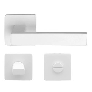MeinTürgriff Drückergarnitur Trento Flachrosette Weiß Türdrücker Eckig WC