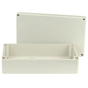Lichtgraues Blanko Modulgehäuse IP65, 200x120x56mm, für Elektroinstallationen.