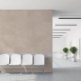 Grosfillex GX Wall+ Creme Slate Dekor-Paneele an Wand im Wartezimmer.