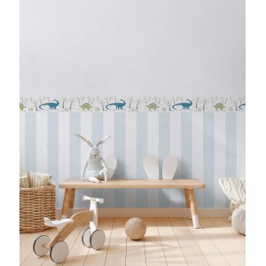 A.S. Creation Vlies-Bordüre Dinos in Blau, Grün und Bunt im Kinderzimmer.
