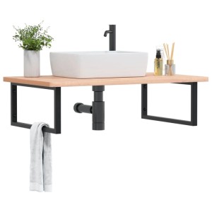 vidaXL Waschbeckenregal Wandmontage Stahl und Massivholz Buche 3302517