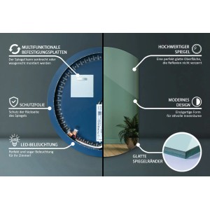 Tulup LED Spiegel Runder Abgeschnittener LED Spiegel 74 cm x 90 cm Modernes LED Runder Abgeschnittener Spiegel LED Runder Spiegel Flur Warmweiß 3000K