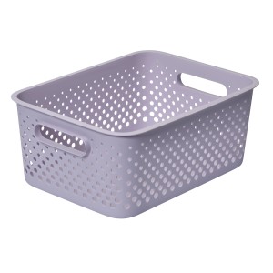 SmartStore Essence M Aufbewahrungskorb in Lavendel, Kunststoffbox mit Griffen und Lochmuster.