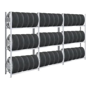 Verzinktes PROREGAL Reifenregal Tire Pro mit 3 Ebenen für bis zu 45 Reifen.