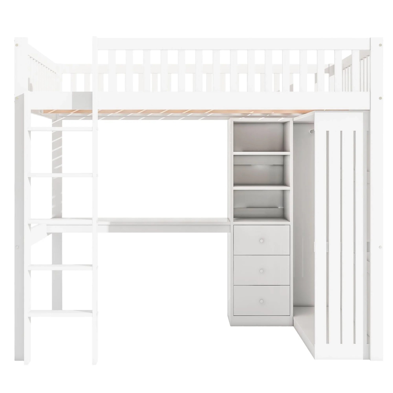 Merax Hochbett 140x200 cm Mit Schreibtisch Kleiderschrank 3 Schubladen Treppe Weiß
