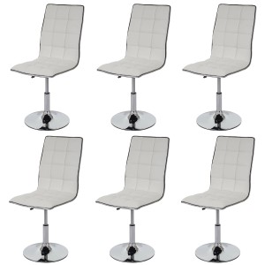 6er-Set: MCW Esszimmerstühle C41, weiße Kunstlederstühle mit Chromfuß, höhenverstellbar und drehbar.