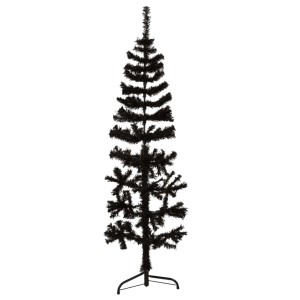 Schlanker, schwarzer, künstlicher Halb-Weihnachtsbaum, 150 cm hoch, ideal für kleine Räume.