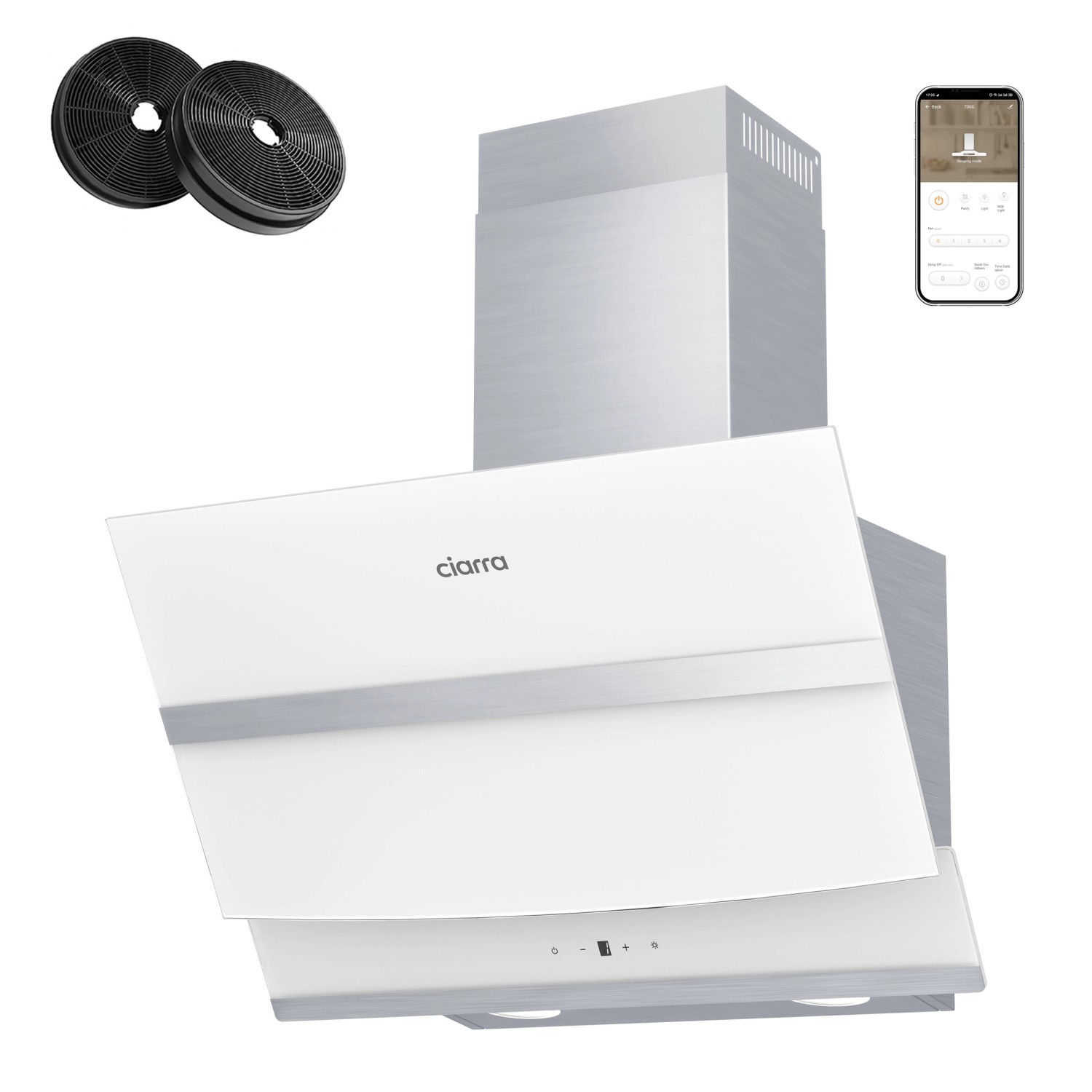 CIARRA Dunstabzugshaube 60 cm 650 m³/h A+++ Kopffrei WIFI-APP Touch Control VM6736NW