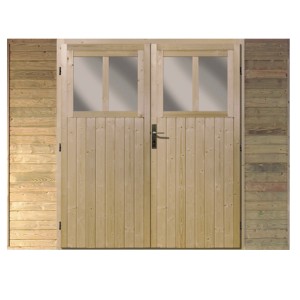 Karibu Doppelflügeltür für Einzelcarport, kesseldruckimprägniert mit Lichtausschnitten.