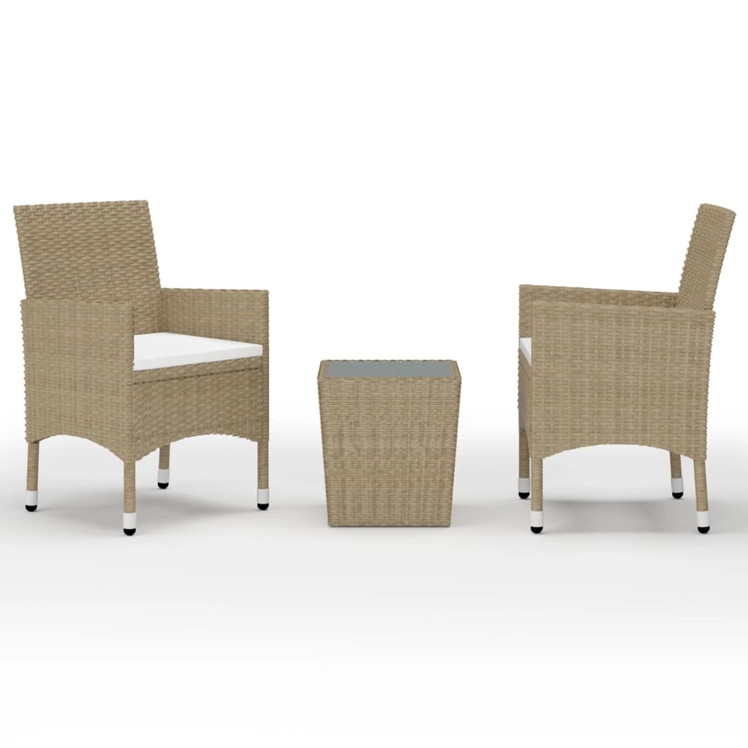 3-tlg. Bistro-set Poly Rattan Und Hartglas Beige günstig online kaufen