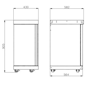 Skizze: MyOutdoorKitchen Modul mit Schrank Small Stainless Collection, Outdoorküche mit Rollen.