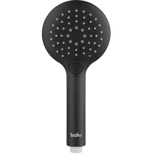 Schwarze, matte baliv Handbrause HBR-110.181 mit Antikalk-Noppen und drei Strahlarten.