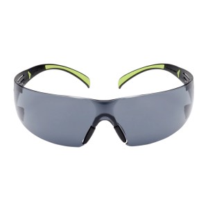 3M SecureFit 400 Schutzbrille mit getönten Gläsern und neongrünen Bügeln für optimalen Augenschutz.