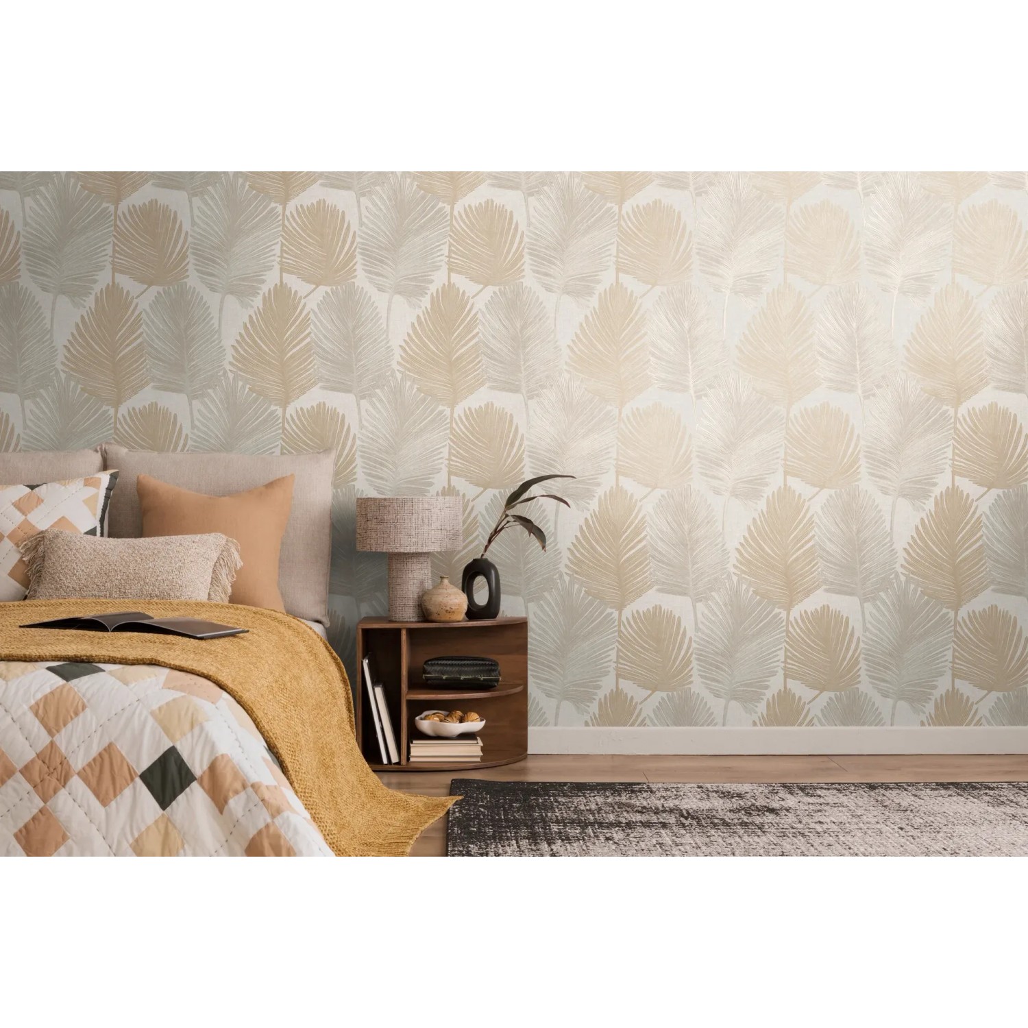 A.S. Creation Vliestapete Floral Blätter in Creme im Schlafzimmer, florales Design.