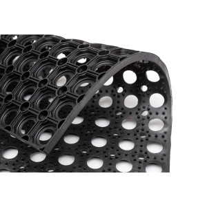 Schwarze Astra Gummiwabenmatte (80x120cm) für den Außenbereich, rutschfest und pflegeleicht.