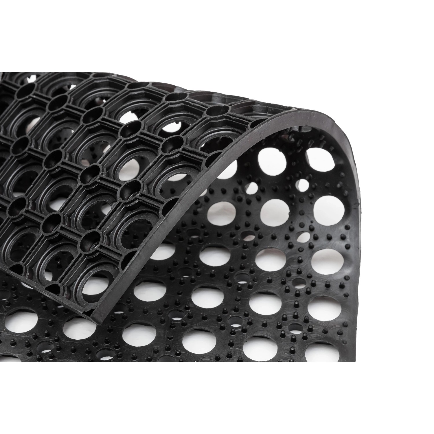 Schwarze Astra Gummiwabenmatte (80x120cm) für den Außenbereich, rutschfest und pflegeleicht.
