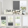 Sekey Wabenplissee in Grau/Weiß, 100% verdunkelnd, ohne Bohren. Zeigt flexible Lichtregulierung am Fenster.