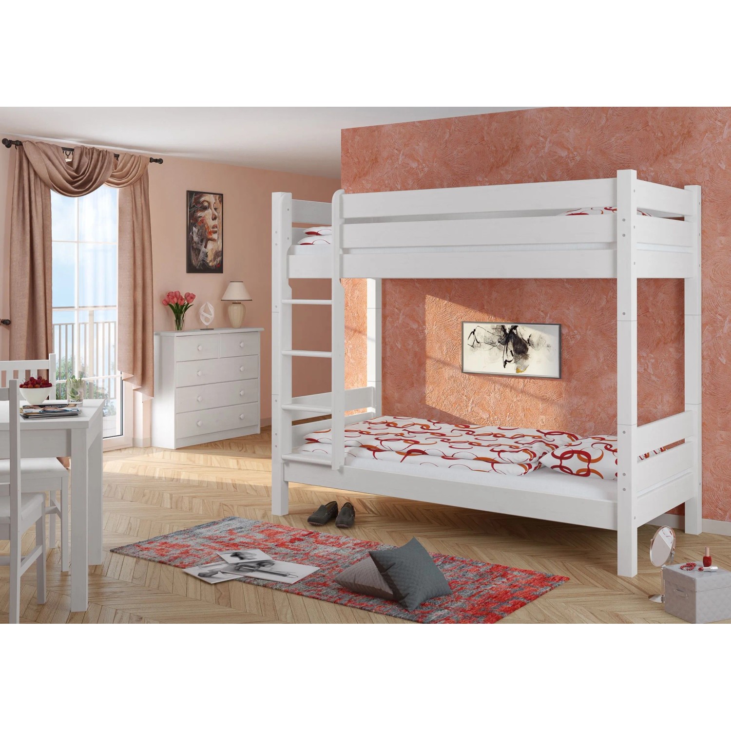 Erst-Holz Weißes Stockbett 80 x 200 cm Kiefer Massiv Nische 100 Teilbar Modell 16 ohne Zubehör