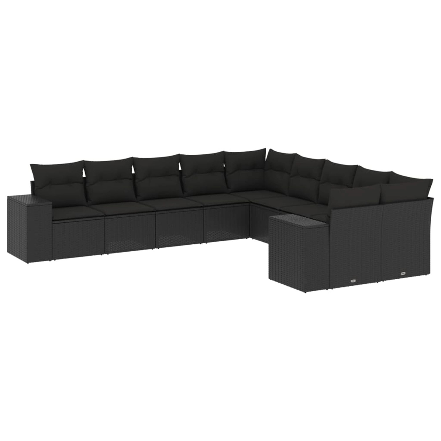 vidaXL 10-Tlg Garten-Sofagarnitur mit Kissen Schwarz Poly Rattan 3223104