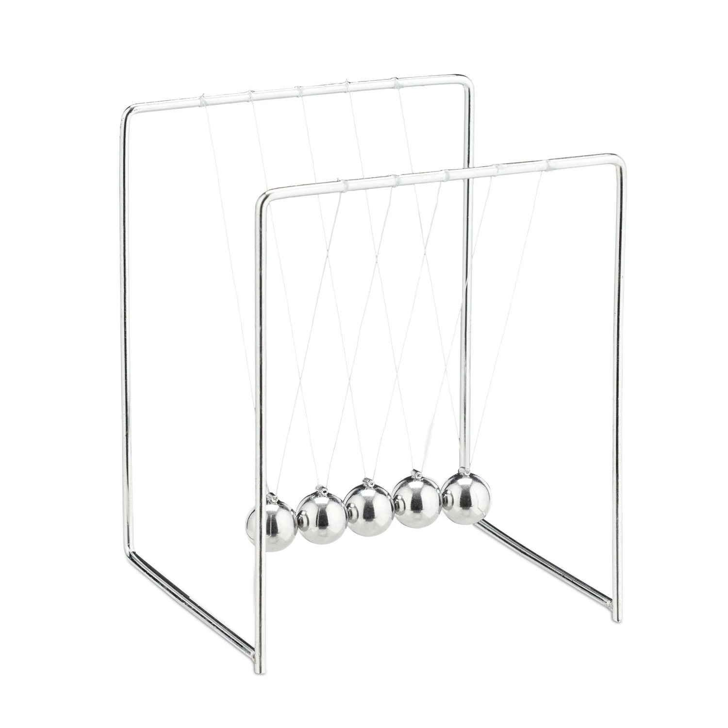 Relaxdays Newton Pendel Metall Silber Mit 5 Kugeln 13,5 cm x 11 cm x 10,5 cm 0,12 kg