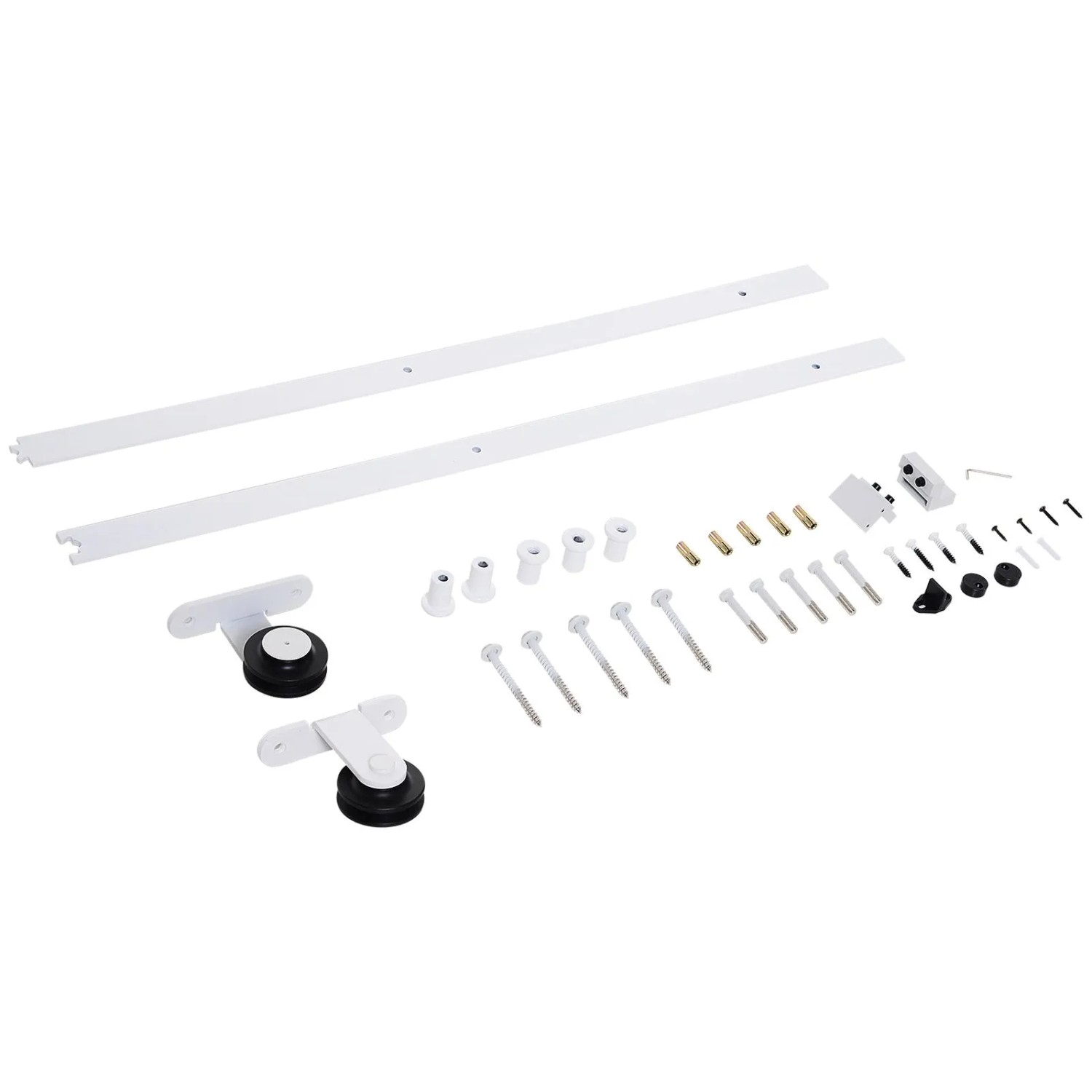 HOMCOM Schiebetür-Beschlagsatz Kohlenstoffstahl 183L x 4B x 0,6H cm Weiß