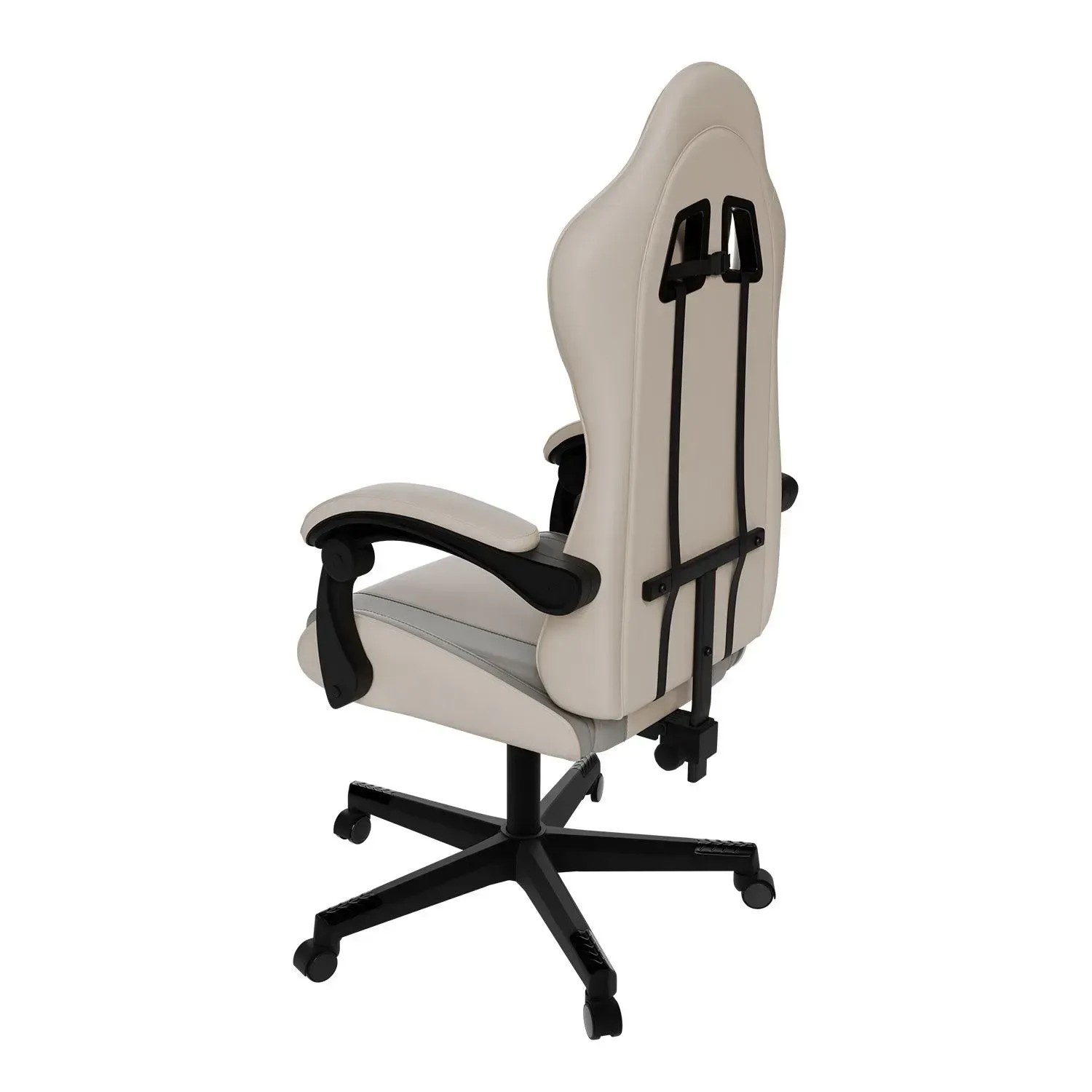Juskys Gamingstuhl HyperSeat, beige/hellgrau, Rückansicht. Bürostuhl mit Kunstlederbezug und Rollen.