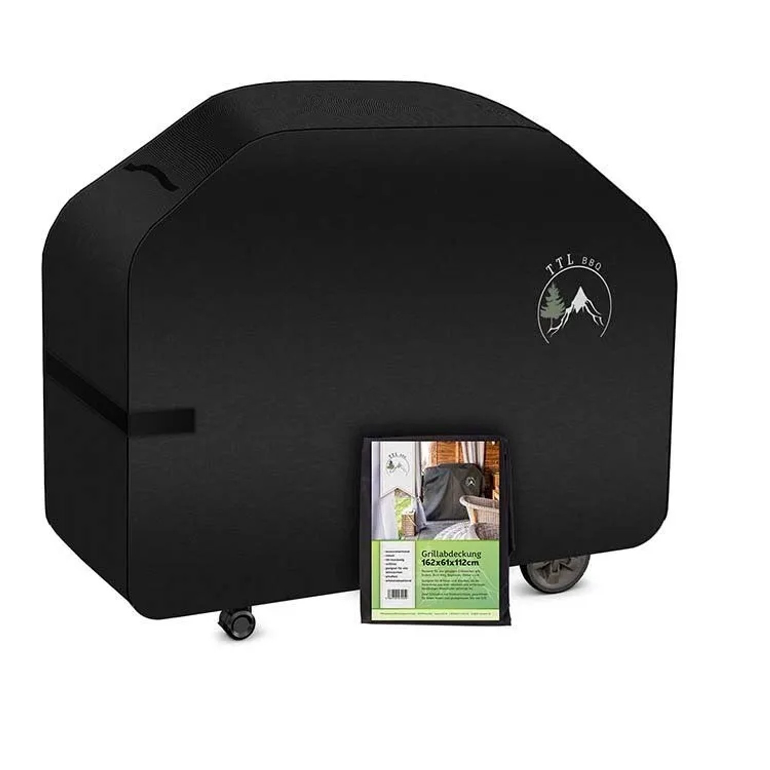 TTL GARDEN Premium Grillabdeckung 162x61x112cm Grill Abdeckhaube 600D Oxford Gewebe 250g/m² Wetterfest Schutzhaube Gasgrill Schwarz