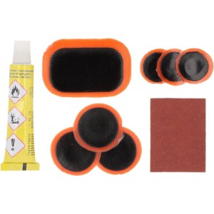 Fischer Flickbox 9-teilig: Fahrradreparaturset mit Flicken, Vulkanisierlösung und Schleifpapier.