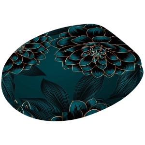 SANILO WC-Sitz Dahlien: Toilettendeckel aus Holz mit floralem Dahlien-Muster in Grün und Gold.
