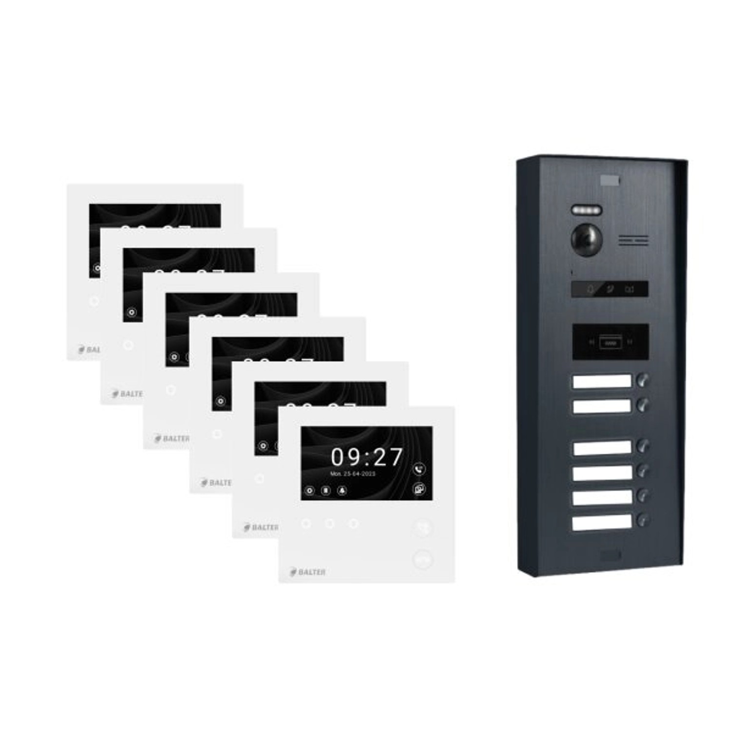 Balter Evo-HD-Mini Aufputz Video Türsprechanlage 2-Draht Bus für 6-Familienhaus mit 4,3 Zoll Monitor Anthrazitgrau