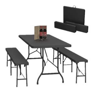 Relaxdays Bierzeltgarnitur mit 2 Bänken Stahl Schwarz Klappbar 180 cm x 74 cm x 73 cm 26,9 kg