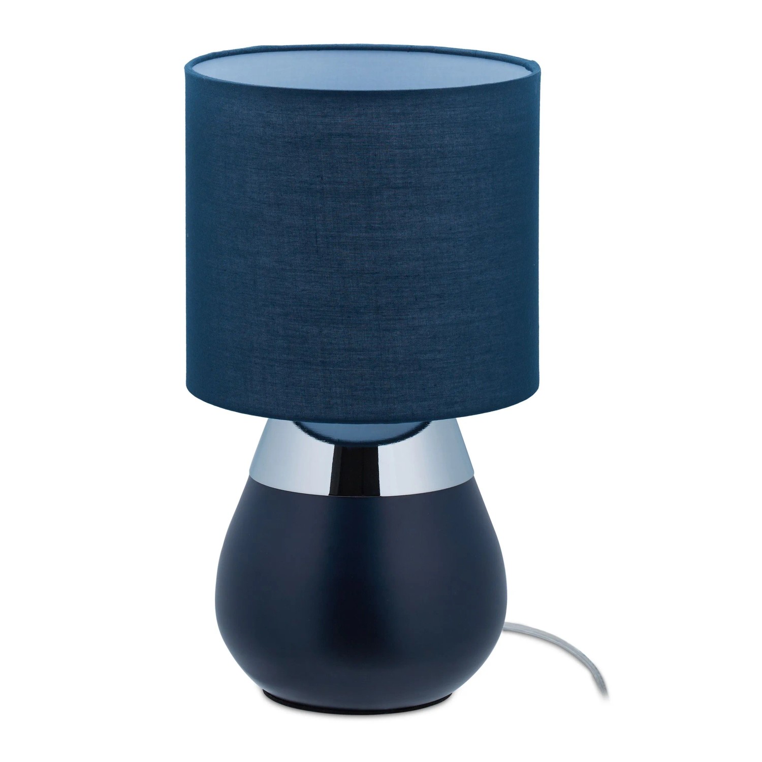 Relaxdays Nachttischlampe Eisen Stoff Dunkelblau Touch 32 cm x 18 cm 630 g