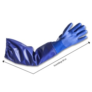 Blaue PVC-Schutzhandschuhe, 68 cm lang, Größe 7.5, für Garten- und Teicharbeiten.
