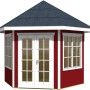 Skan Holz Pavillon Almelo, schwedenrot, 350x303 cm. Holz-Gartenlaube mit Fenstern und Doppeltür.