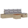 Beiges 6-tlg. vidaXL Garten-Sofa-Set aus Rattan mit Kissen und Stauraum.
