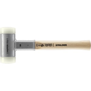 Halder Schonhammer Supercraft, D 60 mm, mit Hickorystiel. Hammer mit weißen Nylon-Einsätzen.
