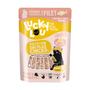Lucky Lou Katzen-Nassfutter Thunfisch & Huhn in Jelly, 70g Portionsbeutel.